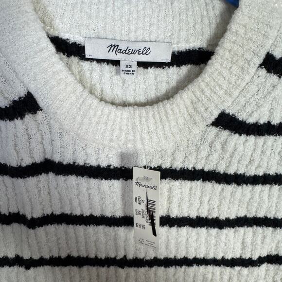 Madewell Bouclé-Knit Sweater Tank WMNS XS Cream Black Striped Crew Neck Pullover - Picture 5 of 8